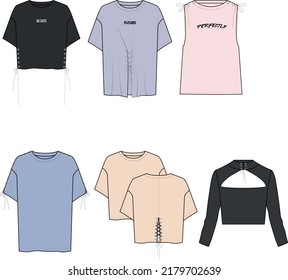 Womans fashion top blouse flat sketch Design Cad vector