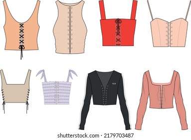 Womans fashion top blouse flat sketch Design Cad vector