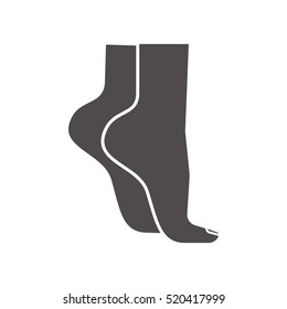 Woman's feet icon. Silhouette symbol. Woman standing on tiptoes. Negative space. Vector isolated illustration