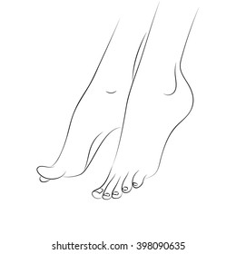 Woman's feet outline vector isolated on white background. Pedicure, podiatry and body care vector concept. Line drawing body parts. Design element for web icons, pedicure, spa brochures, fliers