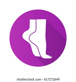 Woman's feet standing on tiptoe. Flat design long shadow icon. Vector silhouette symbol