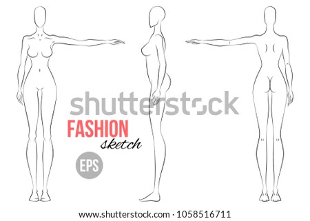 Stock vektory na téma Womans Figure Sketch Different Poses Technical