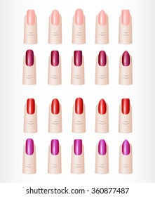 Woman`s fingers. Color set of different shapes of nails