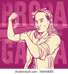 Woman's Fist and symbol Of Female Power And Industry. Modern Design Inspired By Classic American Poster. Isolated Artwork Object. Suitable For And Any Print Media Need.