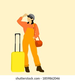 el diseño plano de una mujer y un maletín. puede utilizarse como diseño de contenido para viajeros.
