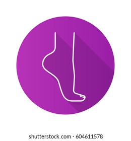 Woman's foot standing on tiptoe. Flat linear long shadow icon. Vector line symbol