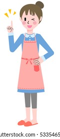 A woman's gesture of an apron figure