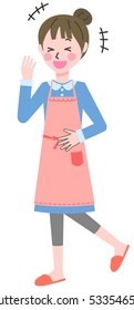A woman's gesture of an apron figure
