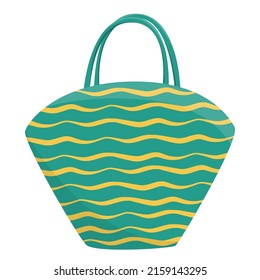 Womans green flat beach bag. Summertime elements. Women accessory. Modern fashion female item. Isolated bag on white. Summer element for design poster, banner,  website. Vector stock illustration