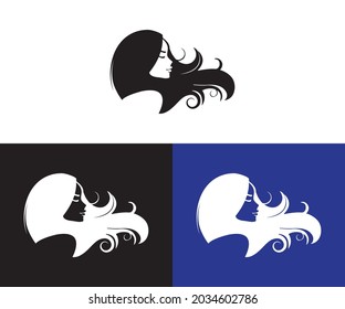 woman's hair style stylized silhouette, beauty salon logo template