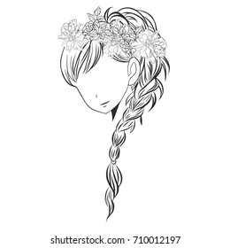 Woman's  Hairstyle with braid isolated on white.