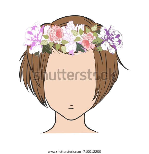 Womans Hairstyle Short Hair Flower Wreath Stock Vector