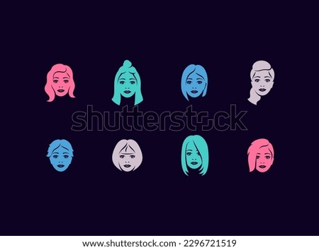 Woman's hairstyles vector icon set. Female haircuts collection.
