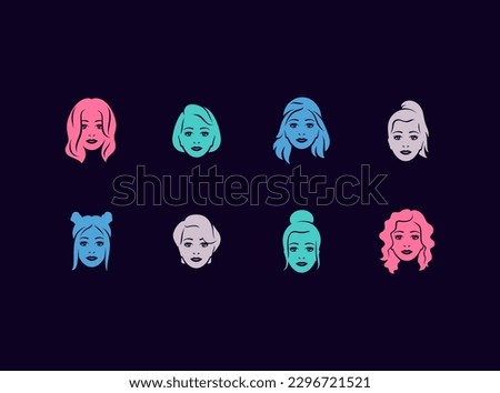 Woman's hairstyles vector icon set. Female haircuts collection.