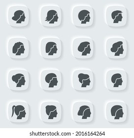 Weibliche Haarstile Vektorsymbole für das Design der Benutzeroberfläche