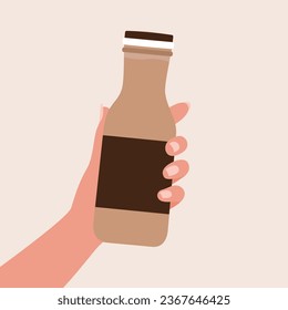 Woman's hand with bottle looking ahead