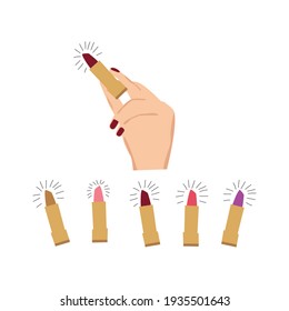Woman's hand choosing lipstick. Vector illustration of a choice of lipstick. 