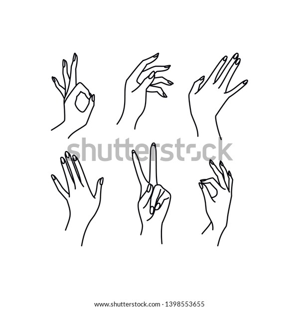 Womans Hand Collection Line Vector Illustration Stock Vector Royalty Free 1398553655 7883