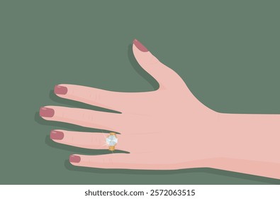 Woman's hand with engagement ring