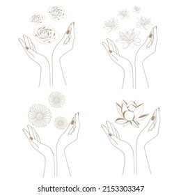 Woman's hand with flower. Vector illustration. 