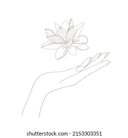 La mano de la mujer con flor. Ilustración vectorial. 