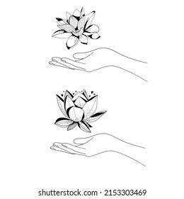 Woman's hand with flower. Vector illustration. 