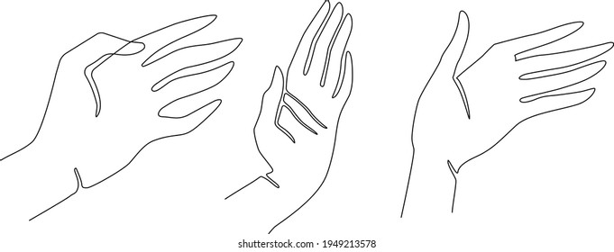 Gestos de mano de la mujer. Dibujo de una línea. Ilustración vectorial. Gracia y modalidad