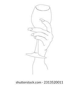 A woman's hand with a glass in a linear style. Illustration for design, posters and creative ideas
