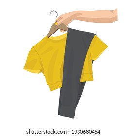 Woman's Hand Holding Clothes On A Hanger. Vector Illustration.