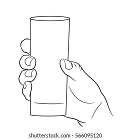 woman's hand holding an empty glass on white background of monochrome vector illustrations