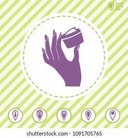 Woman's hand holding face cream vector icon. Illustration on a flat design style