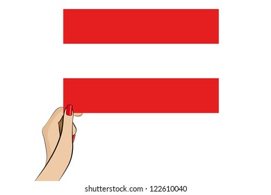 A womans hand holding the flag of Austria