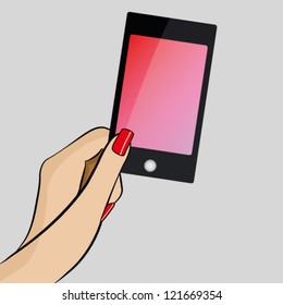 Womans hand holding a modern mobile phone