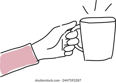 woman's hand holding a mug of coffee illustration, vector