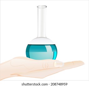 Woman's hand holding object- Laboratory glassware
