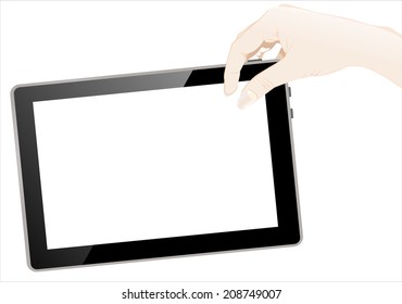 Woman's hand holding object-  tablet pc computer with blank screen