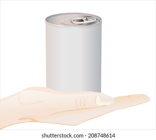 Woman's hand holding object- Tin with blank label