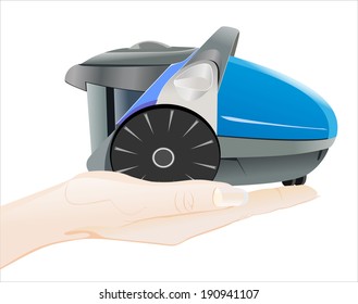 Woman's hand holding object- Vacuum cleaner isolated on white background.