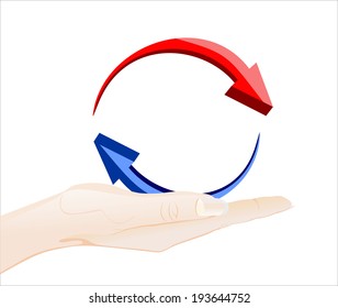 Woman's hand holding object-arrows isolated on white background. 