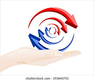 Woman's hand holding object-arrows isolated on white background. 