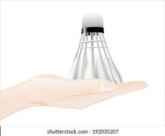 Woman's hand holding object-Badminton isolated on white background.