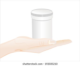 Woman's hand holding object-bottle isolated on white background.