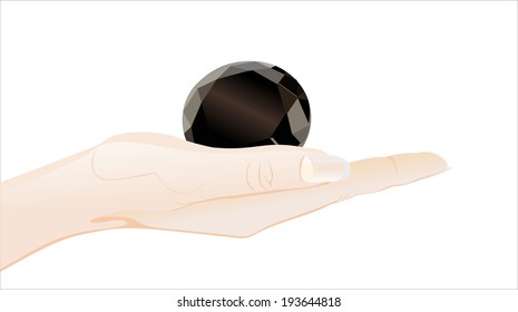 Woman's hand holding object-diamond isolated on white background. 
