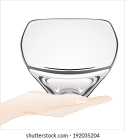 Woman's hand holding object-Glass vase isolated on white background.