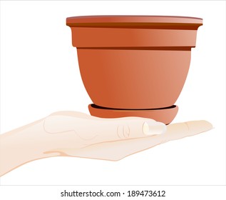 Woman's hand holding object-planting pot isolated on white background.