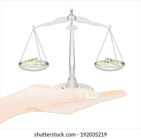 Woman's hand holding object-Scale is money isolated on white background.
