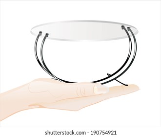 Woman's hand holding object-Table isolated on white background.