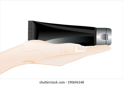 Woman's hand holding object-Tube Of Cream Or Gel isolated on white background.