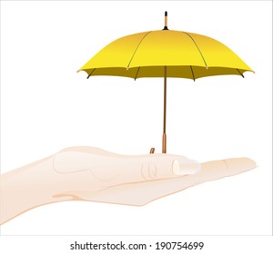 Woman's hand holding object-umbrella isolated on white background.