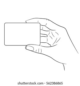 woman's hand holding a plastic card on white background of vector illustrations